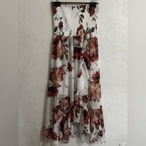 VENUS Floral Strapless Smocked High-Low Chiffon Dress – Size L